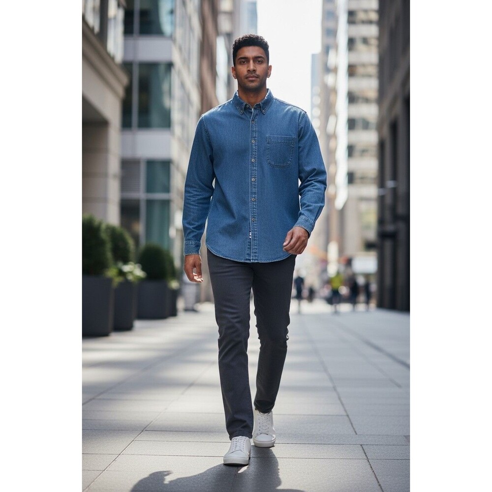 Vintage Northern Reflections Men's Button Front Blue Denim Shirt Sz Large Cotton